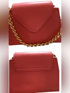 PrettyLittleThing Coral Pink Faux Leather Chain Shoulder Bag